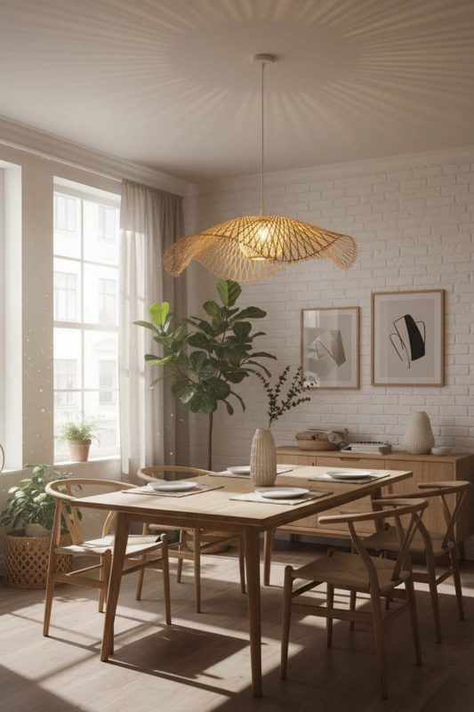 Scandinavian Beige Lotus Bamboo Pendant Light - Clean & Minimal