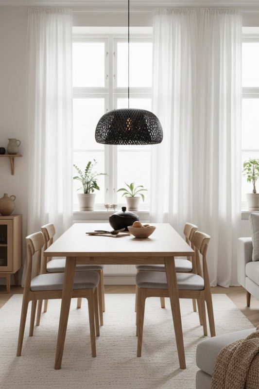 Scandinavian Black Bamboo Basket Light Shade - Clean & Minimal