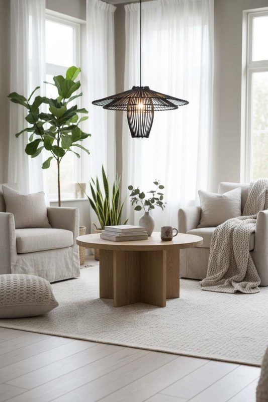 Scandinavian Black Bamboo Starburst Pendant Light - Bright & Airy
