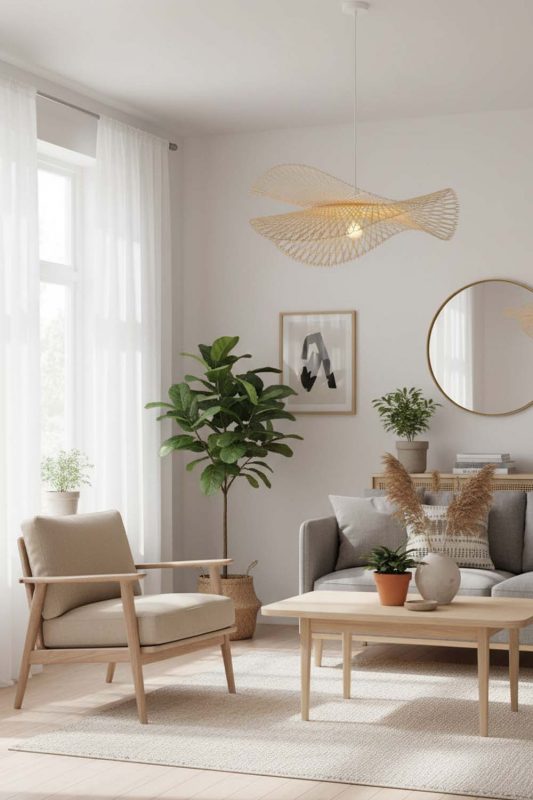 Scandinavian Double Bamboo Lotus Leaf Pendant Light - Modern Nordic Feel