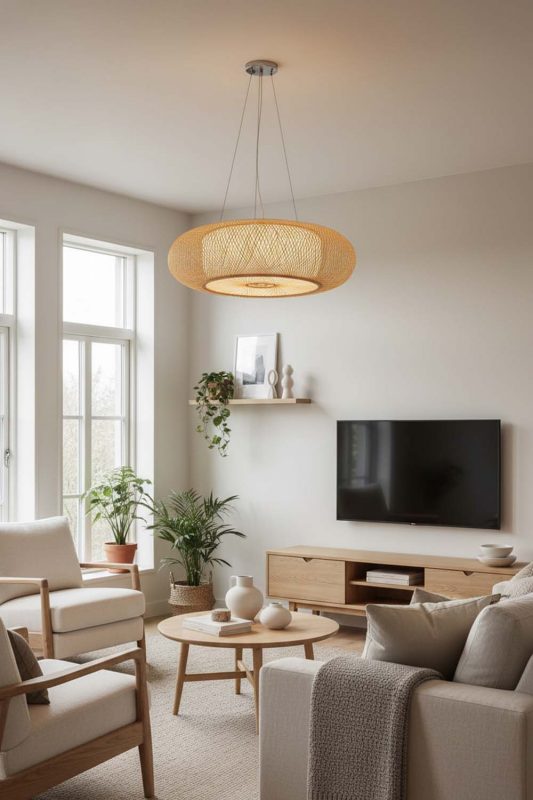 Scandinavian Round Bamboo Drum Chandelier - Bright & Airy