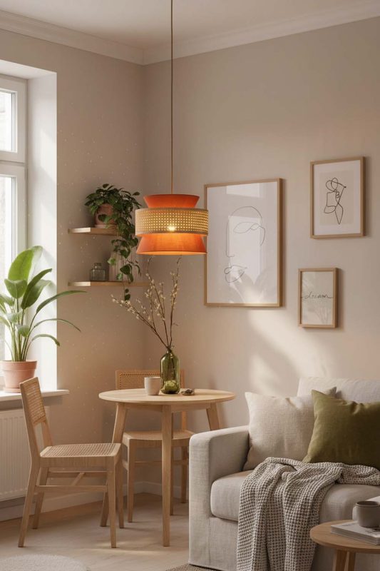 Small Space Bamboo Fabric Shade Pendant Light - Minimal & Efficient