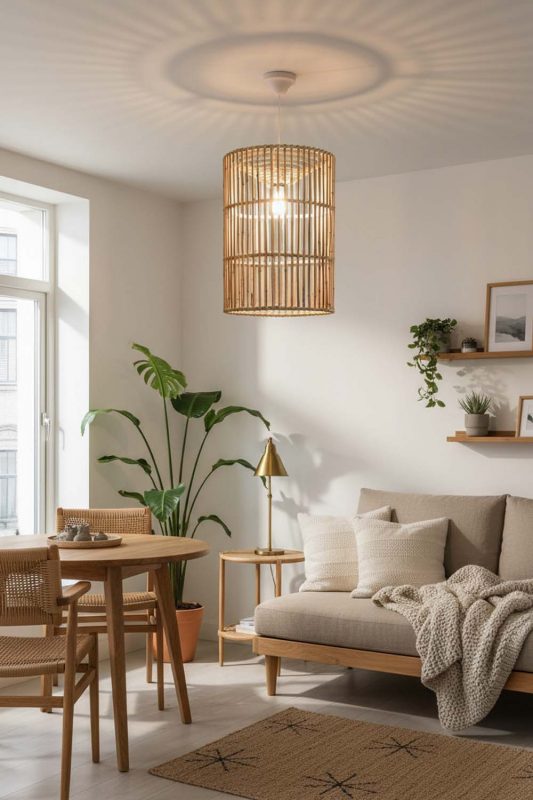 Small Space Bamboo Geometric Pendant Light Cylinder - Space-saving & Smart