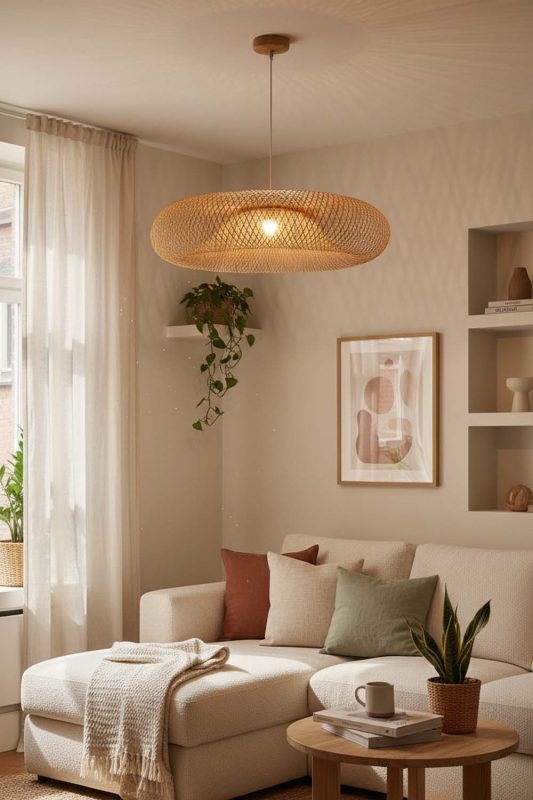 Small Space Bamboo Halo Pendant Light - Space-saving & Smart