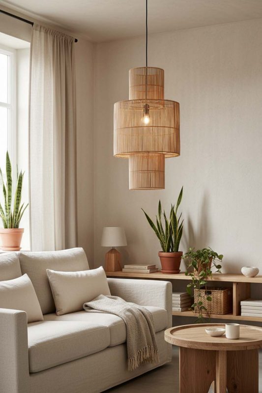 Small Space Bamboo Lantern Geometric Pendant Light - Clever & Functional