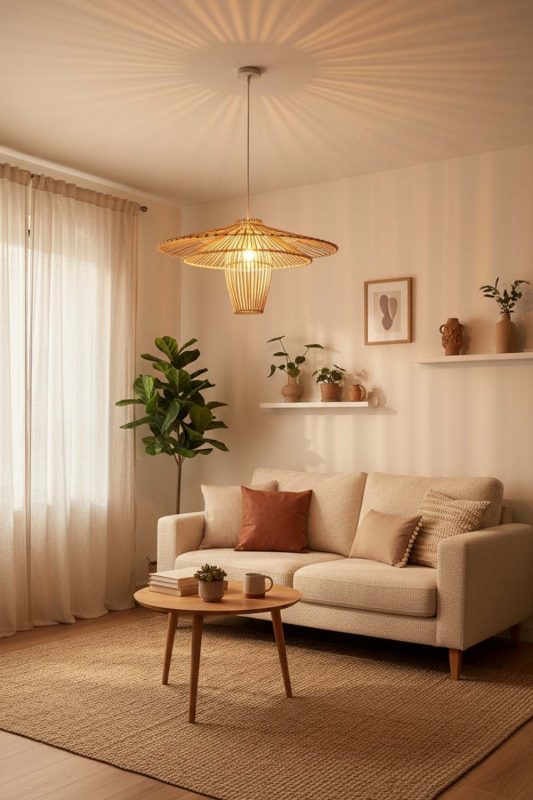 Small Space Beige Bamboo Starburst Pendant Light - Compact But Stylish
