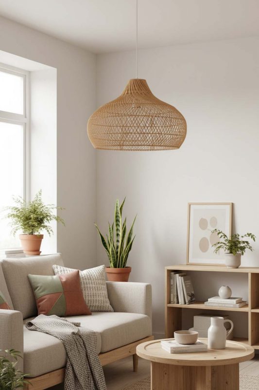 Small Space Beige Kloe Rattan Pendant Light - Small But Mighty