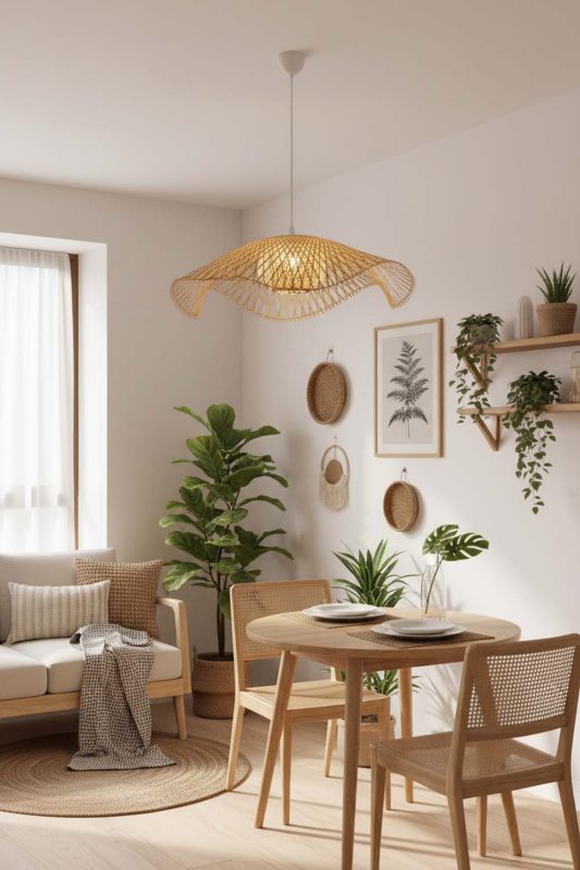 Small Space Beige Lotus Bamboo Pendant Light - Compact But Stylish