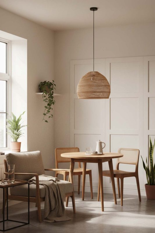 Small Space Beige Rattan Cage Pendant Light - Minimal & Efficient