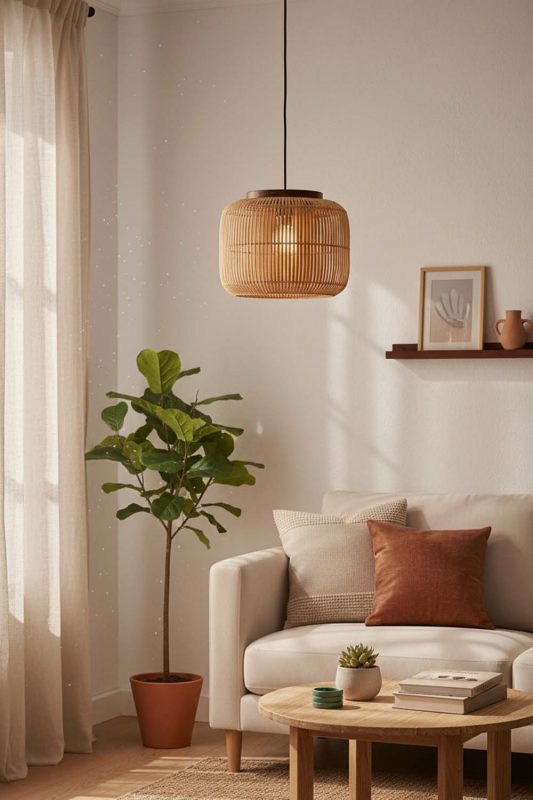 Small Space Beige Rattan Capsule Pendant Light - Compact But Stylish