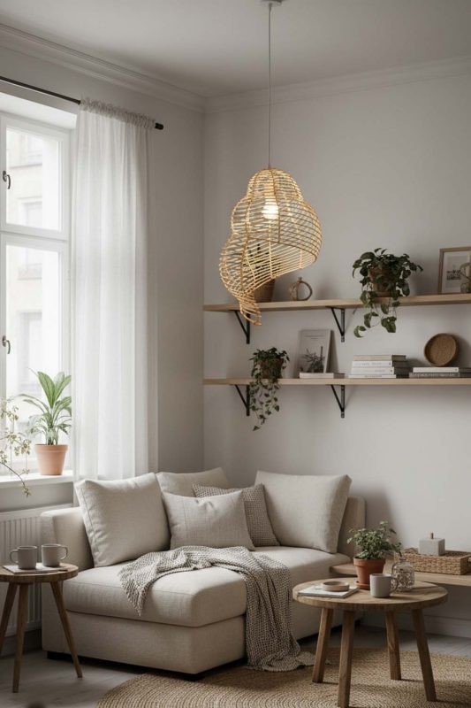 Small Space Beige Rattan Spiral Pendant Light - Space-saving & Smart