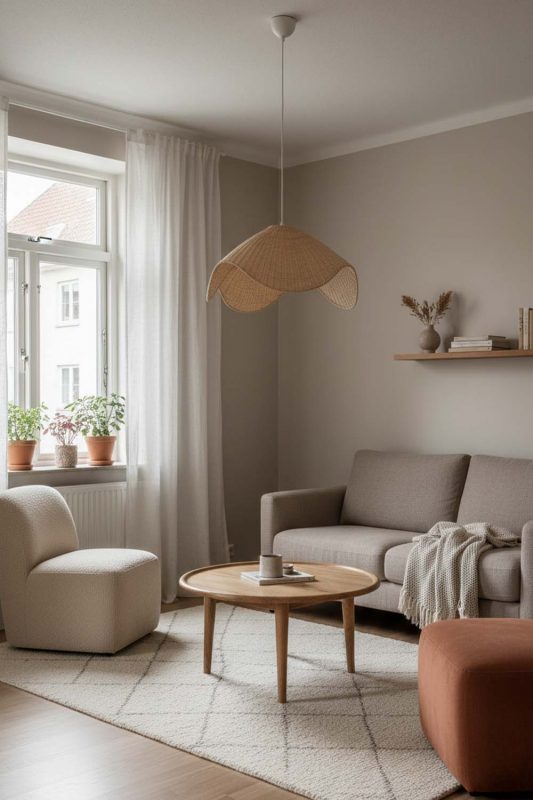 Small Space Beige Rattan Wave Pendant Light - Clever & Functional