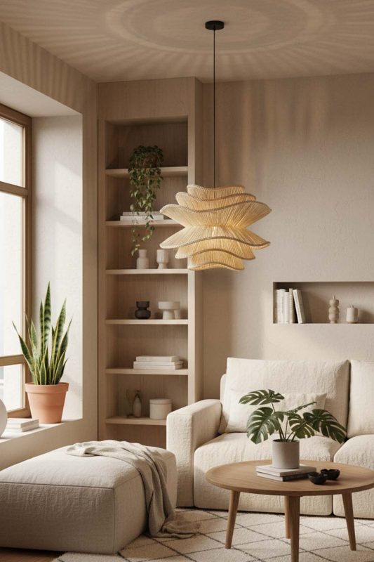 Small Space Beige Vietnamese Flower Rattan Chandelier - Minimal & Efficient