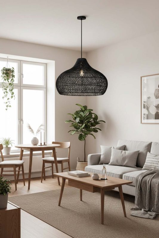 Small Space Black Kloe Rattan Pendant Light - Clever & Functional