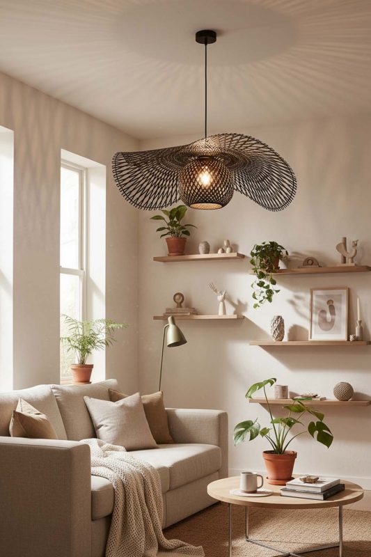 Small Space Black Lotus Bamboo Pendant Light - Space-saving & Smart