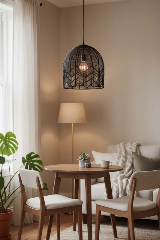 Small Space Black Rattan Birdcage Pendant Light - Compact But Stylish