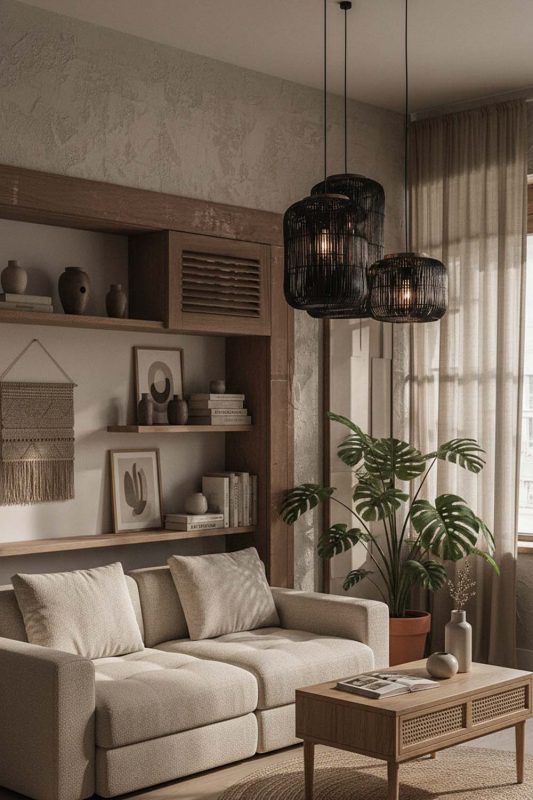 Small Space Black Rattan Capsule Pendant Light - Minimal & Efficient