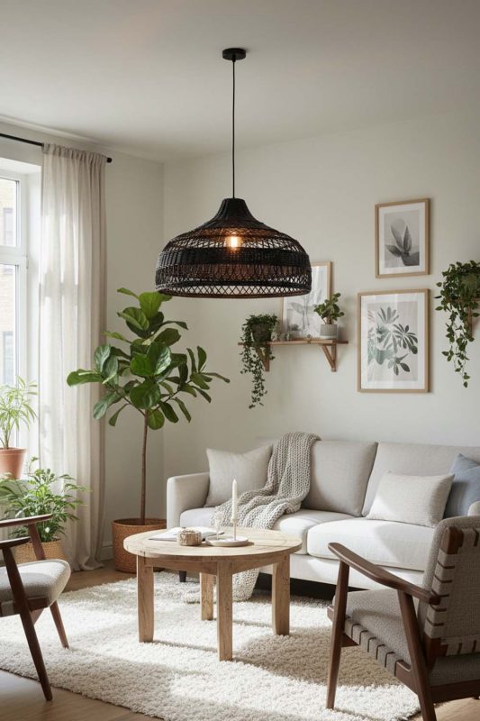 Small Space Black Rattan Radiant Pendant Lights - Space-saving & Smart