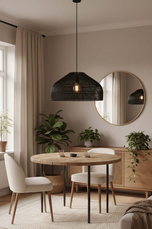Small Space Black Rattan Wide Dome Pendant Light - Compact But Stylish