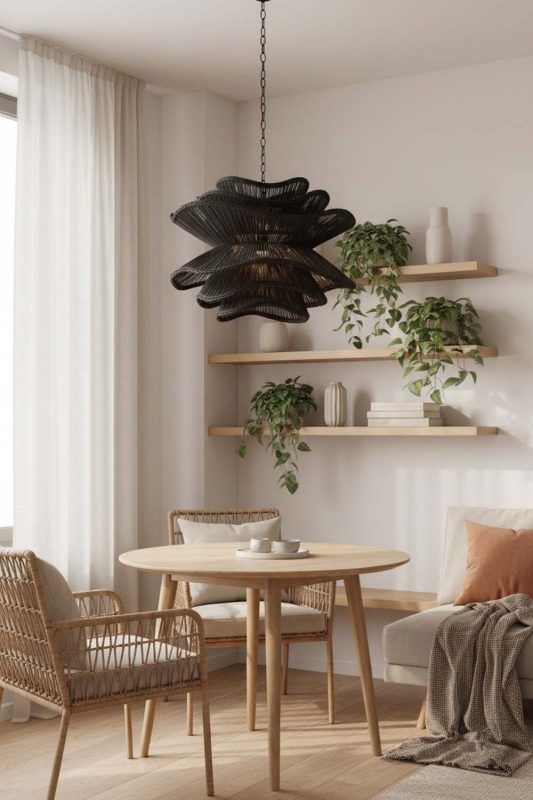 Small Space Black Vietnamese Flower Rattan Chandelier - Small But Mighty