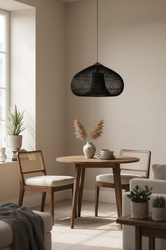 Small Space Black Vintage Wood Rattan Pendant Light - Small But Mighty