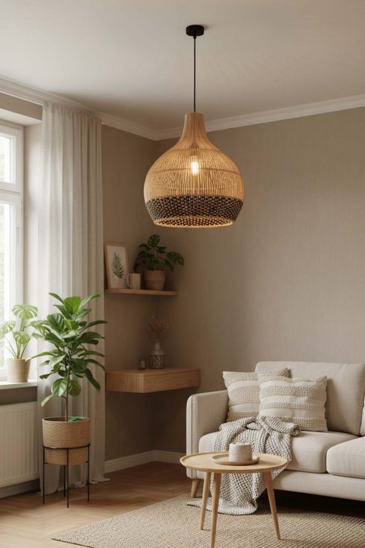 Small Space Bottom Black Rattan Pendant Light - Space-saving & Smart