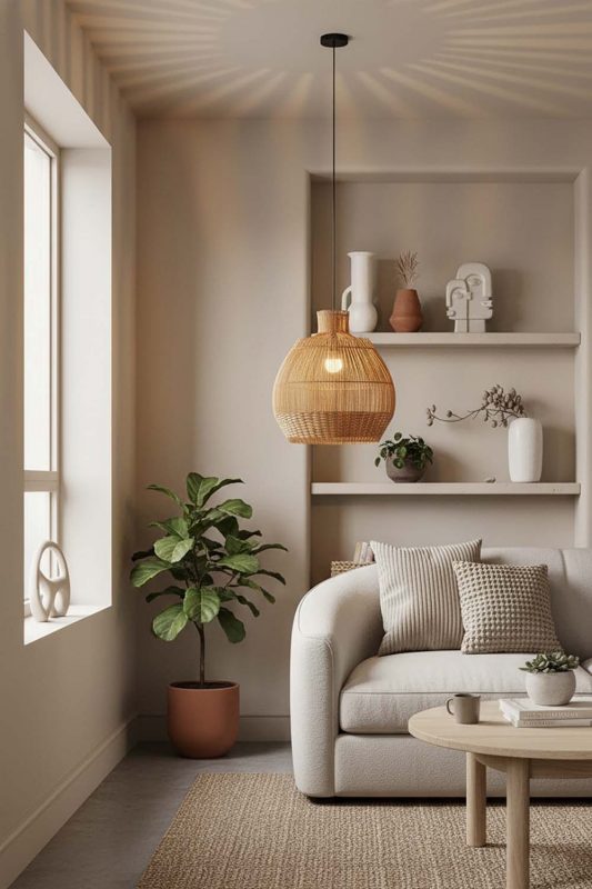 Small Space Bottom Brown Rattan Pendant - Minimal & Efficient
