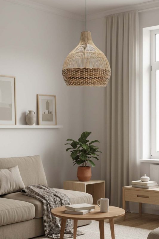 Small Space Bottom Tan Brown Rattan Pendant Light - Compact But Stylish