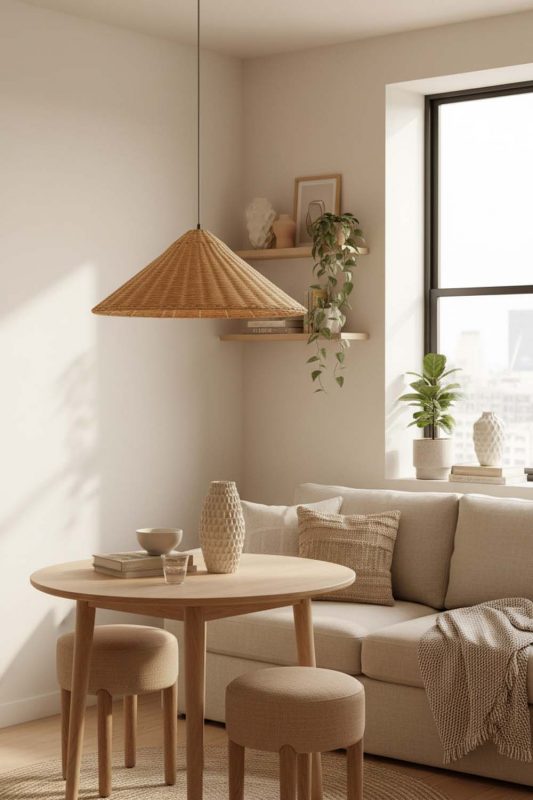 Small Space Brown Rattan Cone Pendant Light - Minimal & Efficient