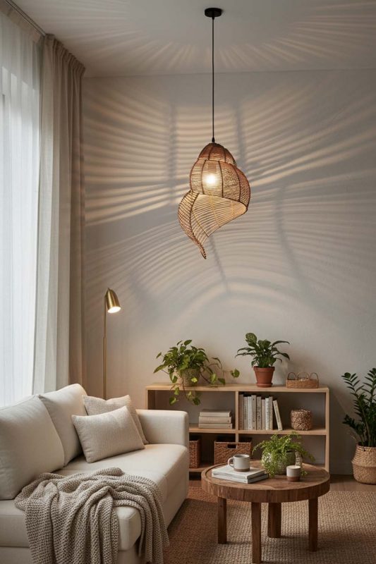 Small Space Brown Rattan Spiral Pendant Light - Minimal & Efficient