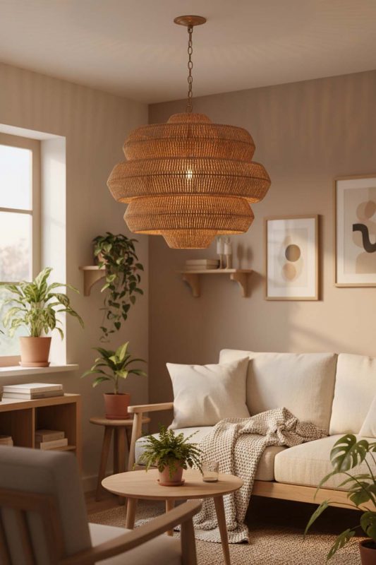 Small Space Brown Tiered Rattan Chandelier - Compact But Stylish