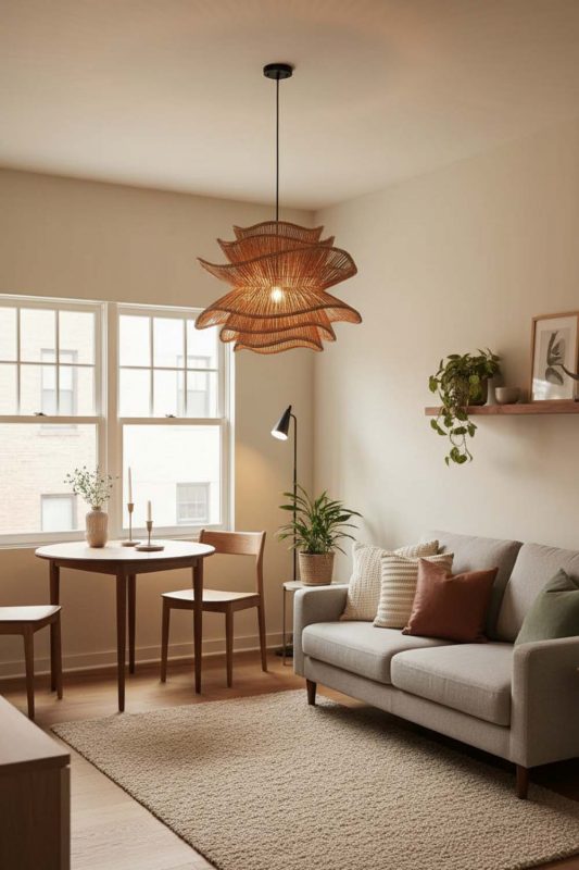 Small Space Brown Vietnamese Flower Rattan Chandelier - Clever & Functional