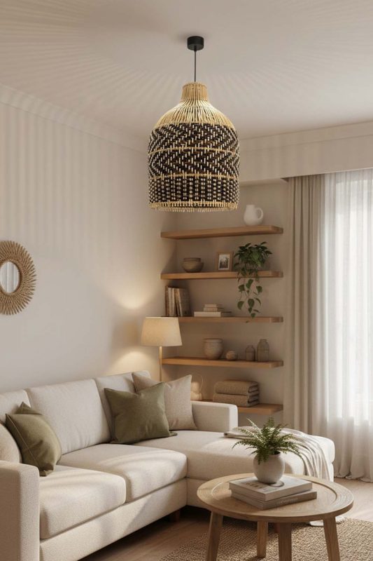Small Space Dark Brown Rattan Bell Pendant Light - Compact But Stylish