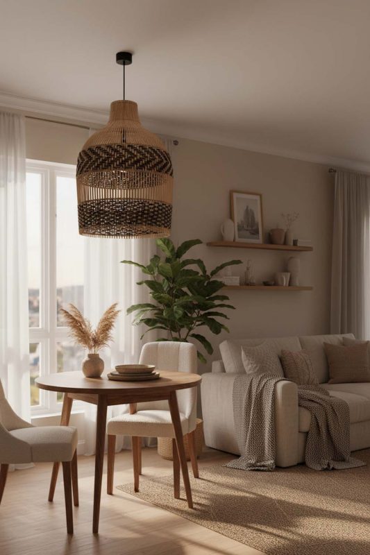Small Space Double Band Wicker Bell Pendant Light - Clever & Functional