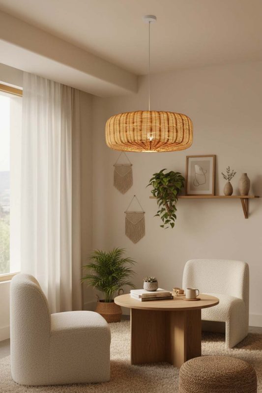 Small Space Flat Drum Rattan Chandelier - Clever & Functional