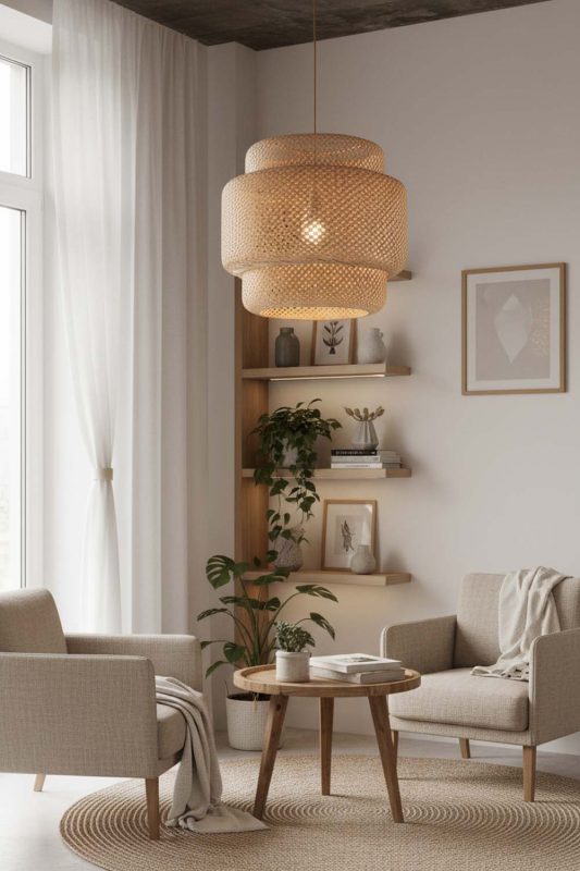 Small Space Natural Bamboo Sinnerlig Pendant Lamp - Space-saving & Smart