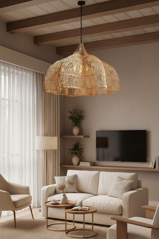 Small Space Natural Bloom Rattan Pendant Light - Minimal & Efficient