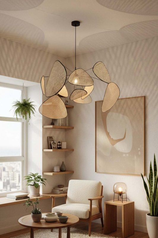 Small Space Natural Rattan Petal Ceiling Light - Clever & Functional