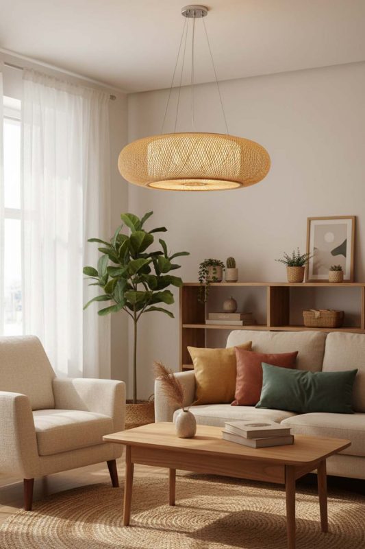 Small Space Round Bamboo Drum Chandelier - Space-saving & Smart