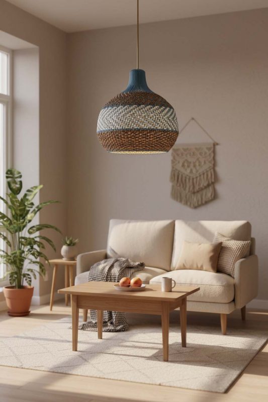 Small Space Tan Brown White Rattan Pendant Light - Space-saving & Smart