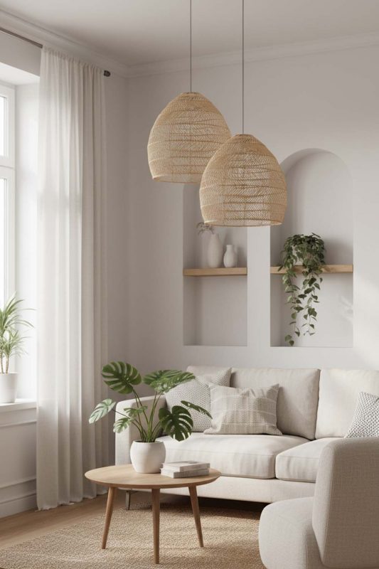 Small Space Wicker Basket Pendant Light Beige Color - Small But Mighty