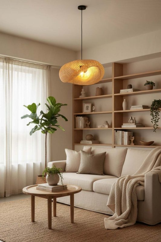 Small Space Wicker Bird Nest Pendant Light A - Minimal & Efficient