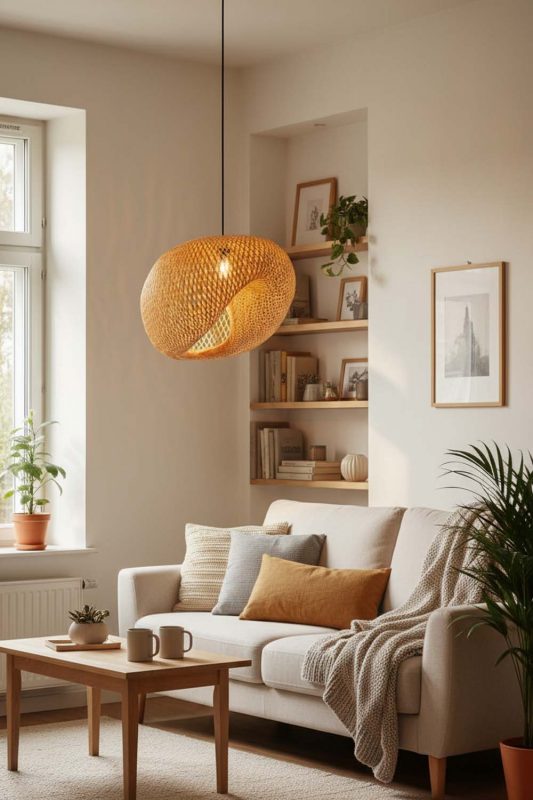 Small Space Wicker Bird Nest Pendant Light B - Space-saving & Smart