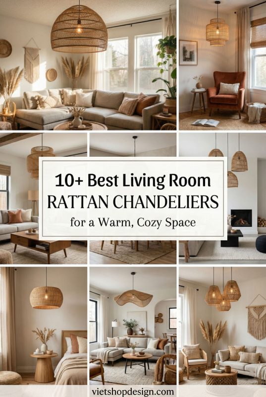 10+ Best Living Room Rattan Chandeliers For A Warm, Cozy Space - Cozy Living Room Lighting Inspo
