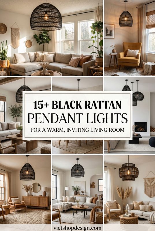 15+ Black Rattan Pendant Lights For A Warm, Inviting Living Room - Cozy Living Room Lighting Inspo