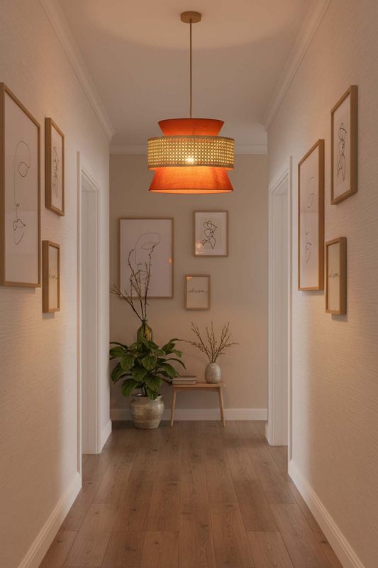 Hallway Bamboo Fabric Shade Pendant Light - Bright & Seamless