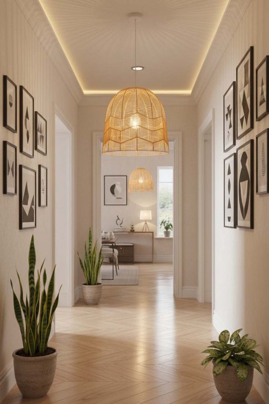 Hallway Beige Rattan Birdcage Pendant Light - Clean & Modern