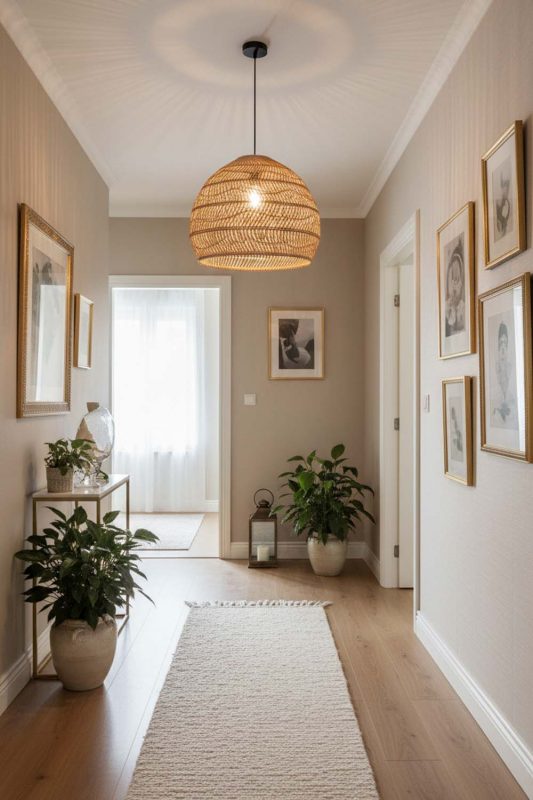 Hallway Beige Rattan Cage Pendant Light - Bright & Seamless