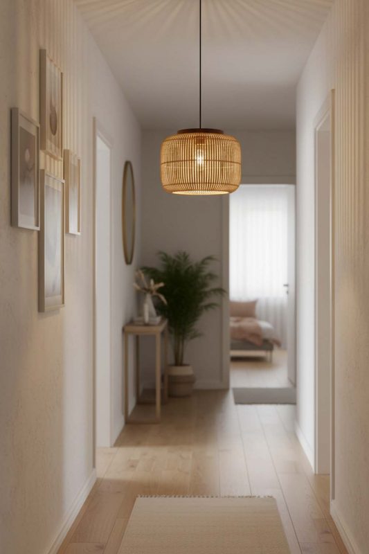 Hallway Beige Rattan Capsule Pendant Light - Elegant Flow