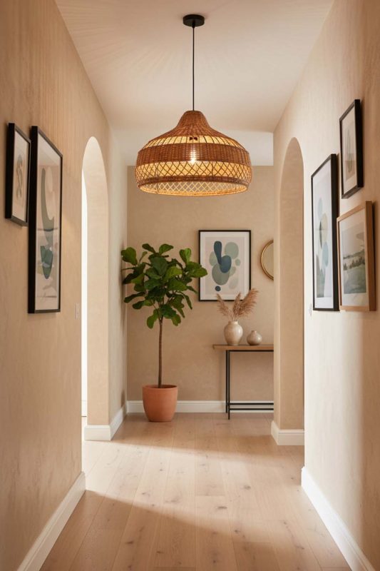 Hallway Beige Rattan Radiant Pendant Lights - Bright & Seamless
